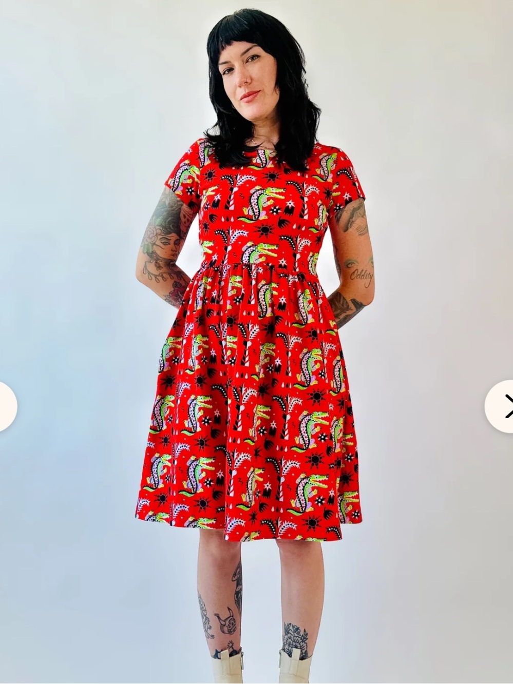 Nooworks Lucy Short Sleeve Dress in Crocodilio Red size XL